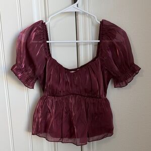 Burgundy Puff Sleeve Crop Top